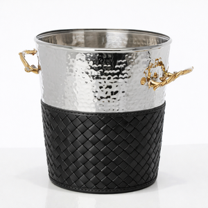 Cubo de Hielo para Vino de Acero Inoxidable Dorado de Primera Calidad, Clásico y Duradero, de 3 Litros, con Asas Decorativas en Forma de Anillo y Funda de Cuero Negro - Product Image 2