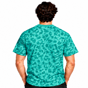 T-shirt unisexe léopard vert sarcelle à manches courtes, léger, décontracté, imprimé graphique, personnalisé, pour le sport, l'entraînement, le streetwear, la mode estivale - Product Image 2