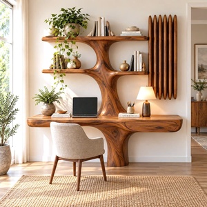 Bureau mural contemporain en bois Luxali avec étagères en forme d'arbre et tiroir pour bureau à domicile - Product Image 6