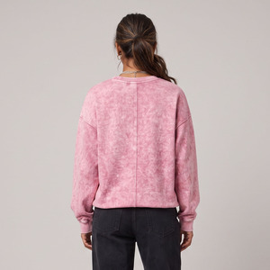 Chemise à col rond oversize à manches longues pour femme, coupe ample, style vintage délavé à l'acide, épaules tombantes, streetwear - Product Image 2