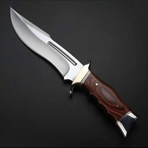 Couteau de chasse artisanal en acier inoxydable D2 à pointe tombante |   Couteau de survie à lame fixe, manche en bois, cuir véritable, DIY - Product Image 5