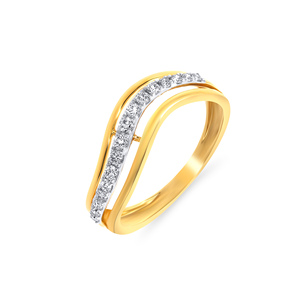 Sleek Radiance <b>Charm</b> Diamond Ring Elegant Wave Ring 10K Yellow Gold Modern Curved Band Ring with Round Shape Diamond Stones - Product Image 1