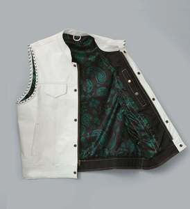 <b>Mens</b> <b>White</b> Motorcycle Rider Leather <b>Vest</b> - Product Image 2