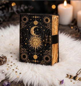 Celestial Sun and <b>Moon</b> Leather Journal, <b>Book</b> of Shadows, Handmade Grimoire, Vintage Diary, Witchy Gift for Her - Product Image 2