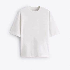 Camiseta de punto de algodón blanca oversize para hombre, manga corta, cuello redondo, casual, con logo frontal tie-dye, peso pesado, lavado vintage - Product Image 2