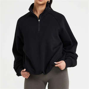 Sudadera de mujer transpirable de talla grande con media cremallera, cordón ajustable en el bajo, logotipo personalizado, estilo casual para estar en casa, otoño/invierno - Product Image 3