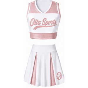 Ensemble d'uniformes de cheerleading sans manches sublimés blancs corail – Haut et jupe athlétiques pour équipe, tenue de sport pour entraînement, performance et compétition - Product Image 1