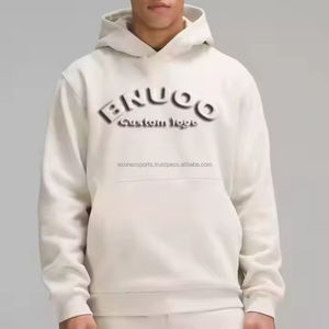 Pull surdimensionné en molleton de coton 100% avec logo personnalisé, sweat à capuche gaufré en 3D pour hommes, sweat-shirt à capuche sans épaule tombante - Product Image 2