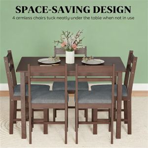 Set da Pranzo in Legno di Noce Massiccio a 5 Pezzi, Tavolo e Sedie in Stile Rustico per Sala da Pranzo e Soggiorno - Product Image 4