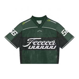 Custom Design Logo V Neck Boxy Sports <b>Tshirt</b> Oversized Tees Cropped Tops Clothes Mesh Football Streetwear Jersey T-shirt for Men - Product Image 1