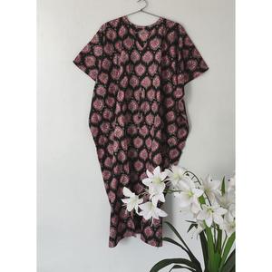 Ethnic Women's Floral Block Print long <b>Kaftan</b> Dress Loose Fit 100% Cotton Summer <b>beach</b> wear Holiday dress - Product Image 1