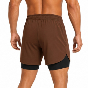Shorts de sport pour homme à double couche avec fermeture élastique à la taille, séchage rapide, pour la course à pied, la gym, le fitness et l'entraînement - Product Image 2