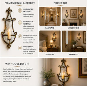 Aplique de pared metálico tradicional con placa trasera de espejo y portavelas, lámpara colgante decorativa - Product Image 4