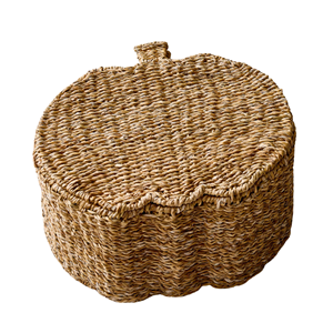 Grand panier de rangement en jonc de mer naturel avec couvercle en forme de citrouille, boîte organisatrice en osier écologique, vente en gros, usine du Vietnam - Product Image 2