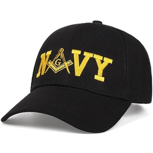 Casquette Premium avec Logo Maçonnique Marine, Broderie Compas Carré Noir et Or, pour Maître Maçon et Loge, Accessoire de Tête Décontracté - Product Image 1