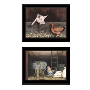 Dipinti di animali Vignette 2 pezzi di Billy jacob 'Bacon & Eggs' in cornice nera - Product Image 1