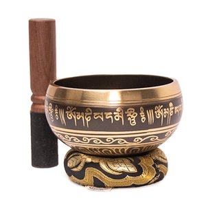 9.5cm Traditional Brass Tibetan Singing Bowl Set with Carved Lotus Motif & Leather Striker <b>Wooden</b> <b>Mallet</b> for Meditation Sound - Product Image 4