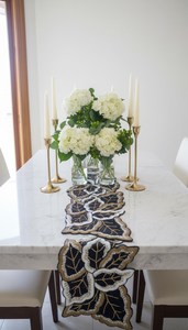 <b>Black</b> Gold Embroidered Floral Table <b>Runner</b> Rectangle Fabric Mats Handmade Glam Design - Product Image 2