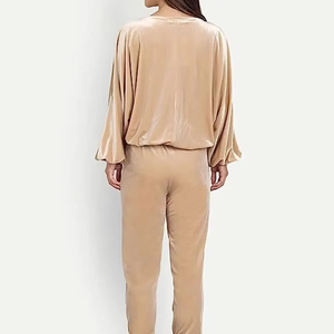 Conjunto Deportivo de Mujer, Estilo Seda, Color Beige, Cómodo, de Algodón y Poliéster, Corte Holgado, con Cierre, Traje Deportivo - Product Image 2