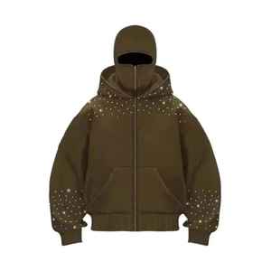 Cagoule de ski intégrale zippée pour homme, personnalisable avec logo, en polaire de coton, style ninja, ornée de strass, coupe oversize et épaisse - Product Image 4
