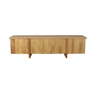 Meuble TV en bois d'acacia massif, console multimédia, unité de rangement, meuble de divertissement à quatre portes, finition naturelle, meubles de salon - Product Image 1