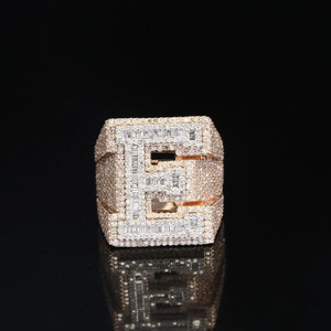 Baguette & Round Cut Moissanite Diamond <b>Initial</b> 925 Sterling Silver Rhodium Plated Iced Out Style Wedding Gift <b>Ring</b> Men Jewelry - Product Image 1