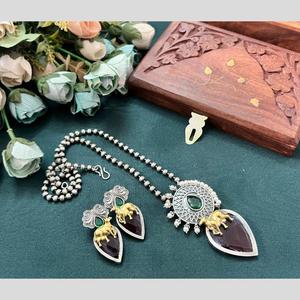 Pota Stone Two Tone <b>Long</b> Necklace Set for Women Traditional Indian Ethnic Jewelry for Weddings Parties and Festivals - Product Image 1