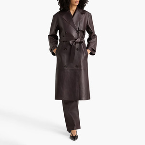 <b>Women's</b> Large Size Genuine Leather <b>Coat</b> Sheepskin Lace-Up Trench Jacket Waterproof Long Leather <b>Coats</b> <b>For</b> Winter & <b>Spring</b> - Product Image 2
