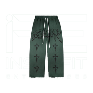 Men's Green Acid Wash Streetwear Tracksuit <b>Full</b> <b>Zip</b> <b>Hoodie</b> Cross Print Regular Fit Sweatpants Winter Casual Wear Drawstring - Product Image 4