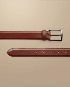 Ceinture décontractée pour homme en cuir véritable marron, boucle ardillon argentée rectangulaire, moulage monobloc durable, style robuste, largeur 35 mm - Product Image 3