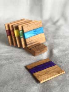 Handmade Acacia Wood <b>Epoxy</b> Resin Drink Coaster Set Luxury Wooden <b>Table</b> Accessories for <b>Coffee</b> Mugs, Wine Glasses, Cocktails - Product Image 2