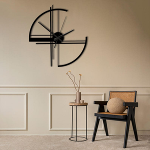 Modern Black Metal <b>Wall</b> <b>Clock</b> Geometric Abstract Design Artistic Decorative <b>Clock</b> for <b>Living</b> <b>Room</b> Home Office Bedroom Interior - Product Image 1