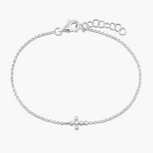 Minimalist Diamond Cross Dainty <b>Bracelets</b> 14K 18K Solid Gold Bezel Set Solitaire Everyday Luxury Small Cable Chain <b>Charm</b> Jewelry - Product Image 1