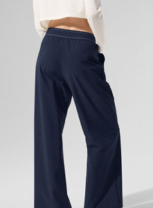 Pantalon en satin taille haute pour femme, coupe ample, jambe large, couleur unie, taille élastique, décontracté, pour l'automne - Product Image 2