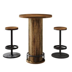 Set di Mobili da Bar con 2 Sgabelli e Tavolo Circolare per Famiglie Attive, Sedie Facili da Spostare - Product Image 5