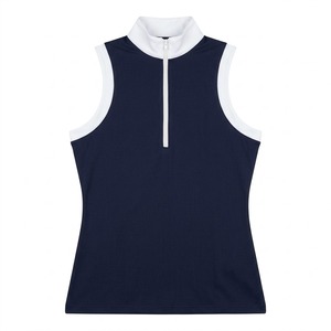 ODM <b>Women's</b> Sleeveless Zip up <b>Vest</b> <b>White</b> Collar Navy Horse Riding Top Lightweight Quick Dry Breathable - Product Image 1