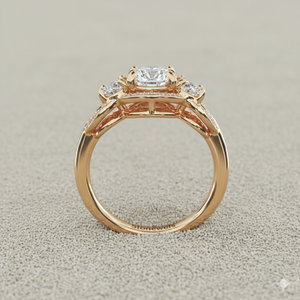 แหวนหมั้นเพชรทรงปาเว่สามเม็ด ตัวเรือนทองคำ ประดับเพชรแบบหนามเตย สำหรับผู้ที่ได้รับการรับรอง - Product Image 3