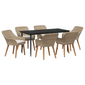Set da pranzo da giardino in polyrattan beige da 7 pezzi con cuscini - Product Image 2