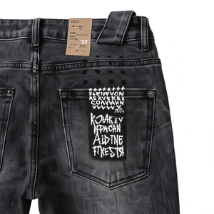 Pantalons en jean pour hommes, fabriqués en usine, services OEM, style formel vintage, effet usé, coupe slim, vêtements urbains, en coton, vente en gros à prix abordable - Product Image 5