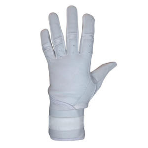 Custom All <b>White</b> Leather Baseball Batting Gloves Breathable Perforated Fingers Textured Palm Grip Adjustable Wrist Strap - Product Image 5
