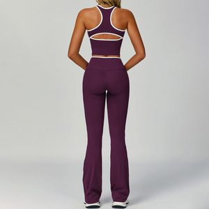Women's Seamless Breathable V-Neck Adjustable Strap High-Waisted Crop <b>Top</b> Leggings 2-Piece Yoga Activewear Set Polyester/Cotton - Product Image 5