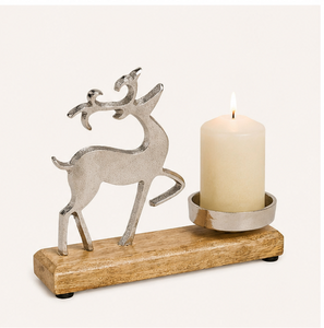 Portavelas de Aluminio Plateado Hecho a Mano con Base de Madera de Mango Natural para Decoración Moderna de Mesa Navideña y Regalos Festivos - Product Image 5