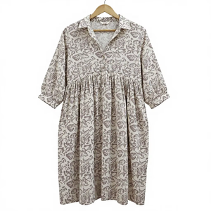 Vestido Midi de Algodón para Mujer, Estampado a Mano, Estilo Boho Indio, Ligero, Informal, para la Playa o el Verano - Product Image 1