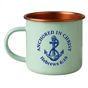 Taza Moscow Mule de Cobre con Recubrimiento en Polvo Verde Menta Premium, Jarra de Cerveza de Lujo con Diseño de Fe Cristiana Anclada en Cristo, Resistente y Sólida - Product Image 1