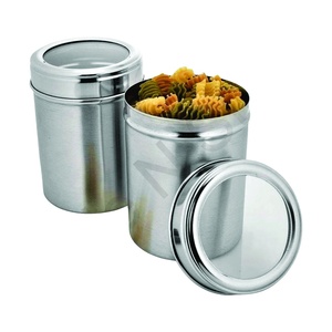 Recipiente de almacenamiento de acero inoxidable para cocina, Juego de 2 botes transparentes para té, café, azúcar - Product Image 1