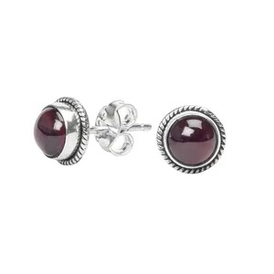 Handmade Garnet <b>Stud</b> Earrings Gold Plated <b>Sterling</b> <b>Silver</b> Rope Edge Birthstone Jewelry Gift for Her Beautiful Jewelry - Product Image 2