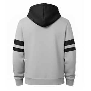 Sweat-shirt homme gris clair et noir contrasté, vente en gros OEM | Sweat-shirt à capuche bicolore à manches rayées, pull d'entraînement - Product Image 2