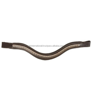 Nouvelle conception, vente en gros, bandeau de tête de cheval en cuir noir italien avec une chaîne dorée ou argentée incrustée, bandeau de tête de bride - Product Image 4