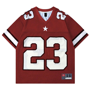 Créez votre propre maillot de football américain personnalisé avec nom et numéro d'équipe imprimés, coupe ample, style rétro, en tissu mesh 100% polyester. - Product Image 1