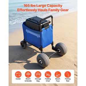 Carreta de Playa Plegable con Ruedas de 12 Pulgadas Resistentes, Capacidad de Carga de 165 Libras, Ruedas Grandes, Carrito de Almacenamiento para Arena, para Camping - Product Image 5